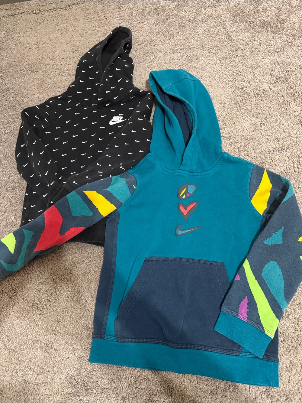 Nike Black Hoodie with White Swoosh Print duo